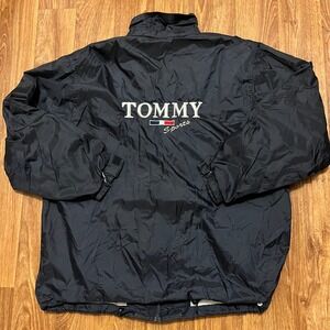 Vintage Tommy Sports Jacket Men Lg Navy Blue Full Zip Nylon Windbreaker Menswear